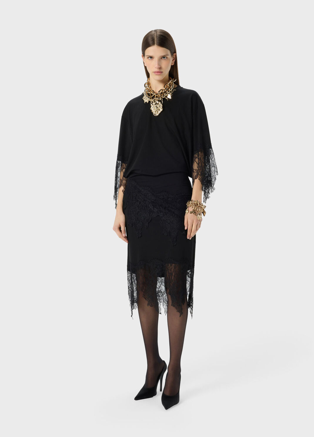 Abito in jersey con balze in pizzo Chantilly  Blumarine - large image number 3