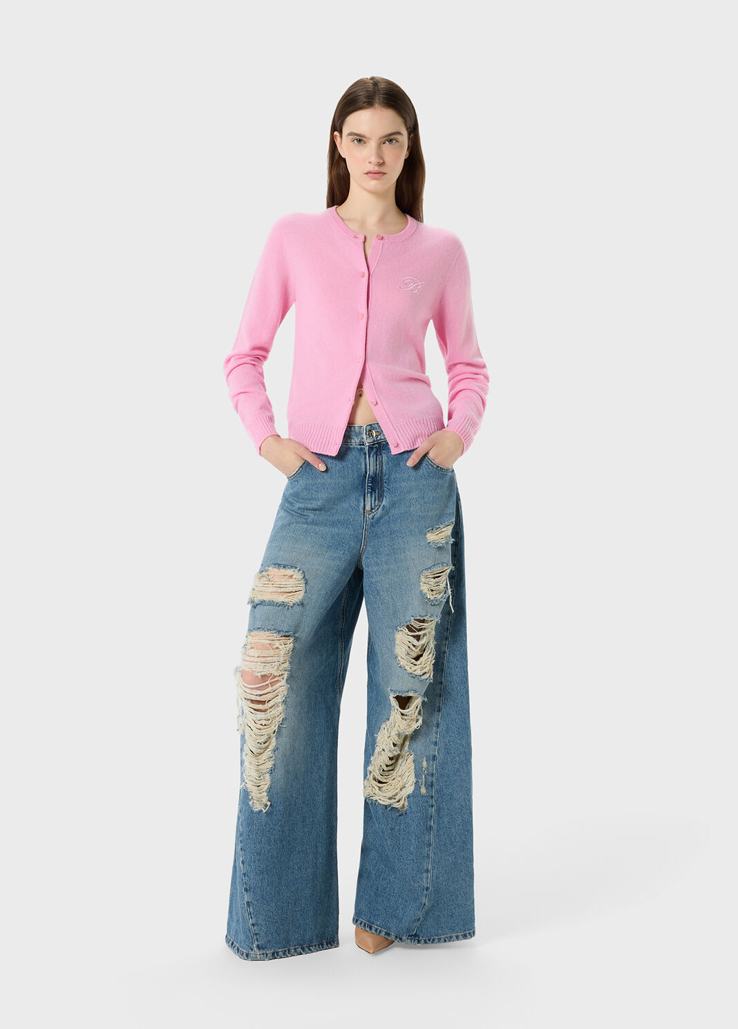 Destroyed superwide-leg jeans with scalloped lace details  Blumarine - large image number 3