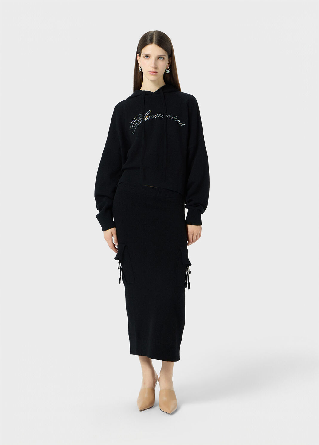 Wool hooded sweater with rhinestone logo  Blumarine - large image number 3