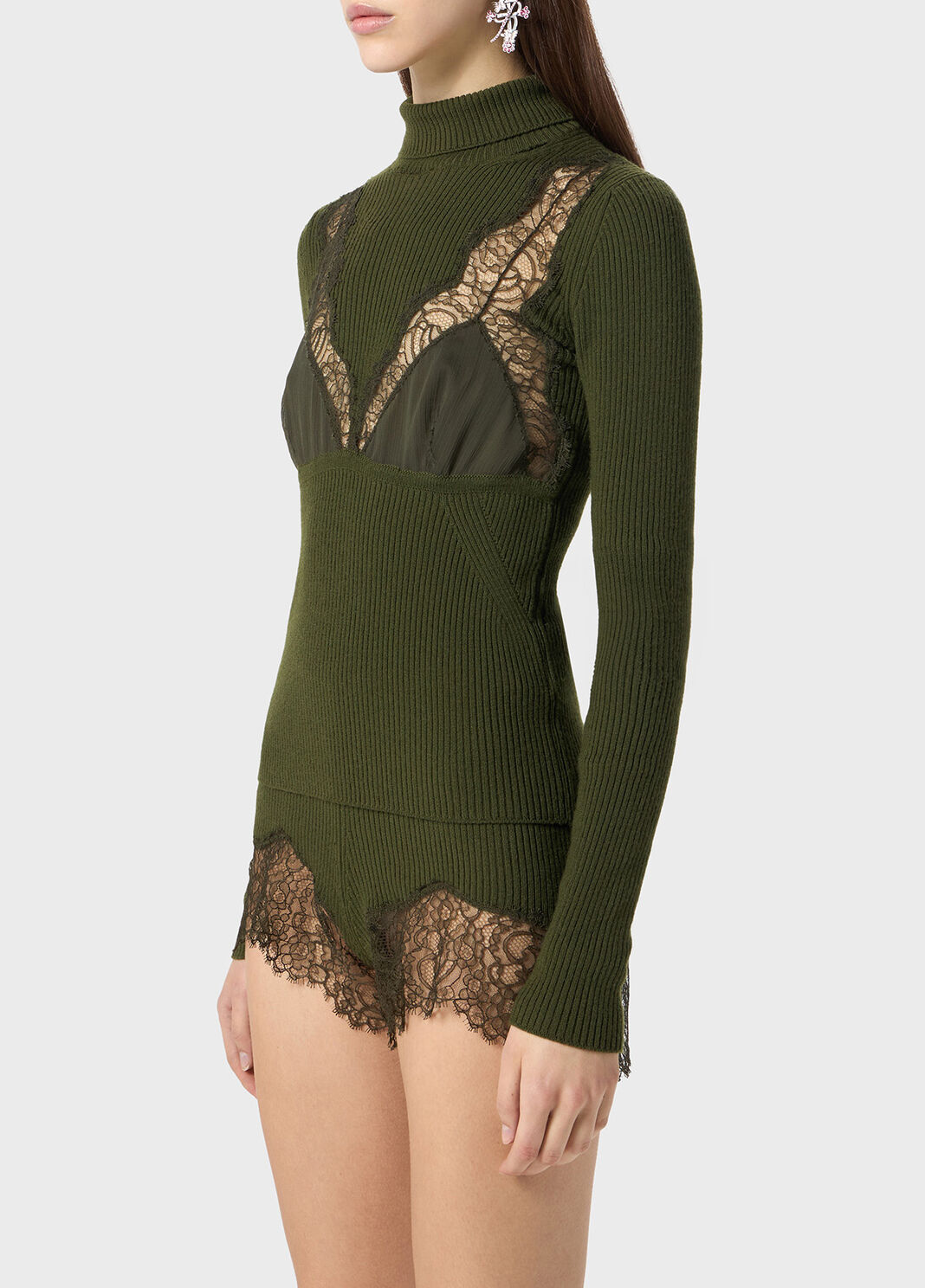 Maglia in costina stretch con inserti in pizzo e raso  Blumarine - large image number 2