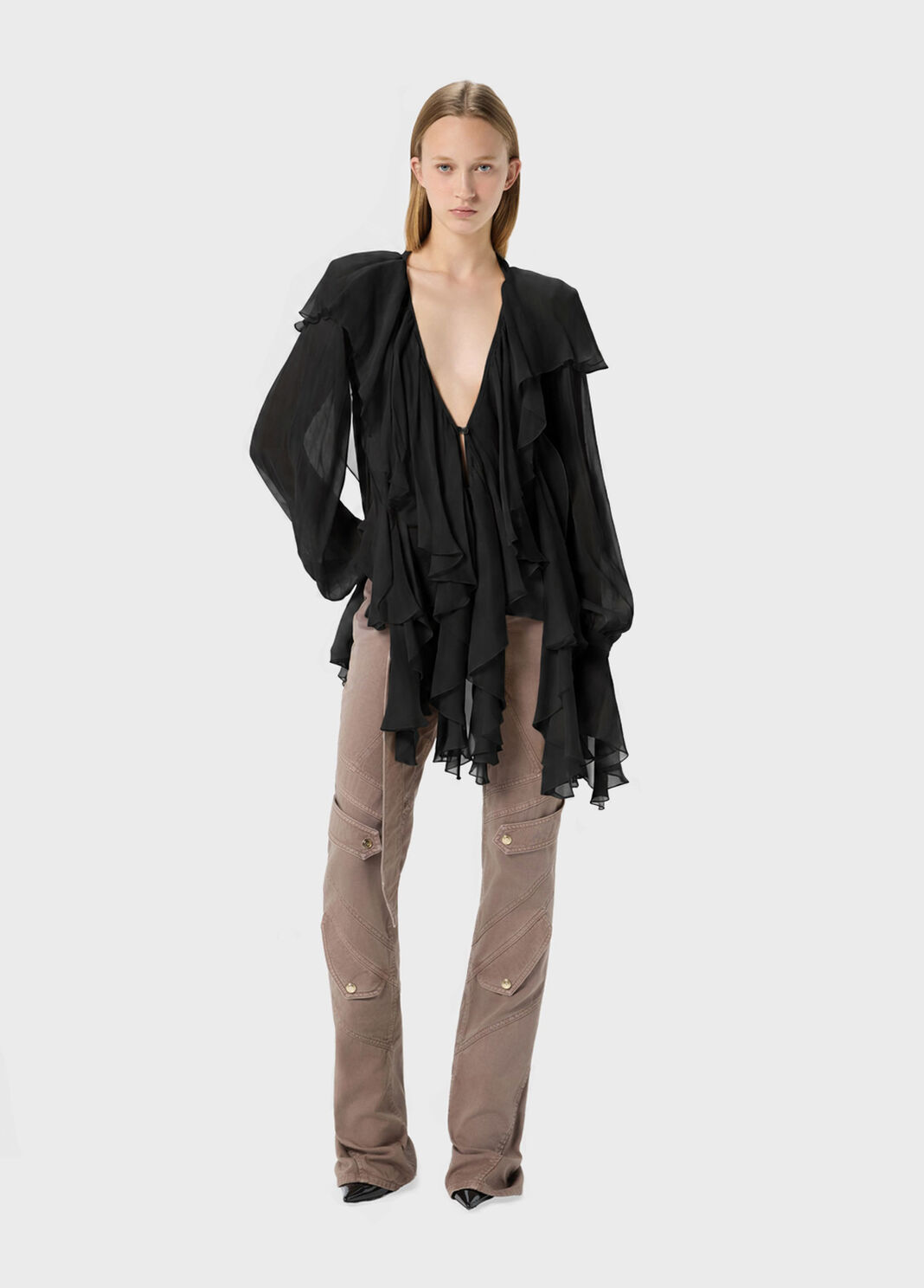 Blusa in cr&ecirc;pe de Chine con colletto ampio e volant  Blumarine - large image number 3