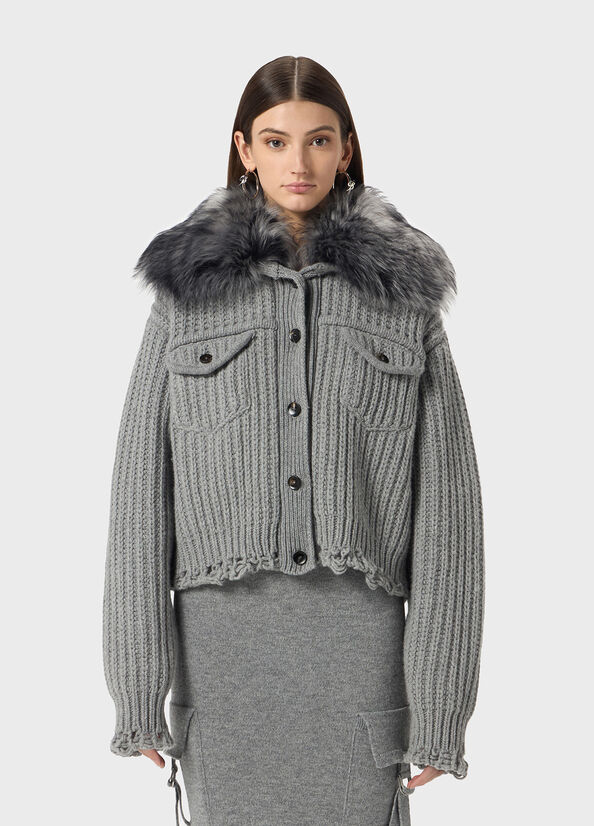 Wool cardigan with faux fur collar Blumarine