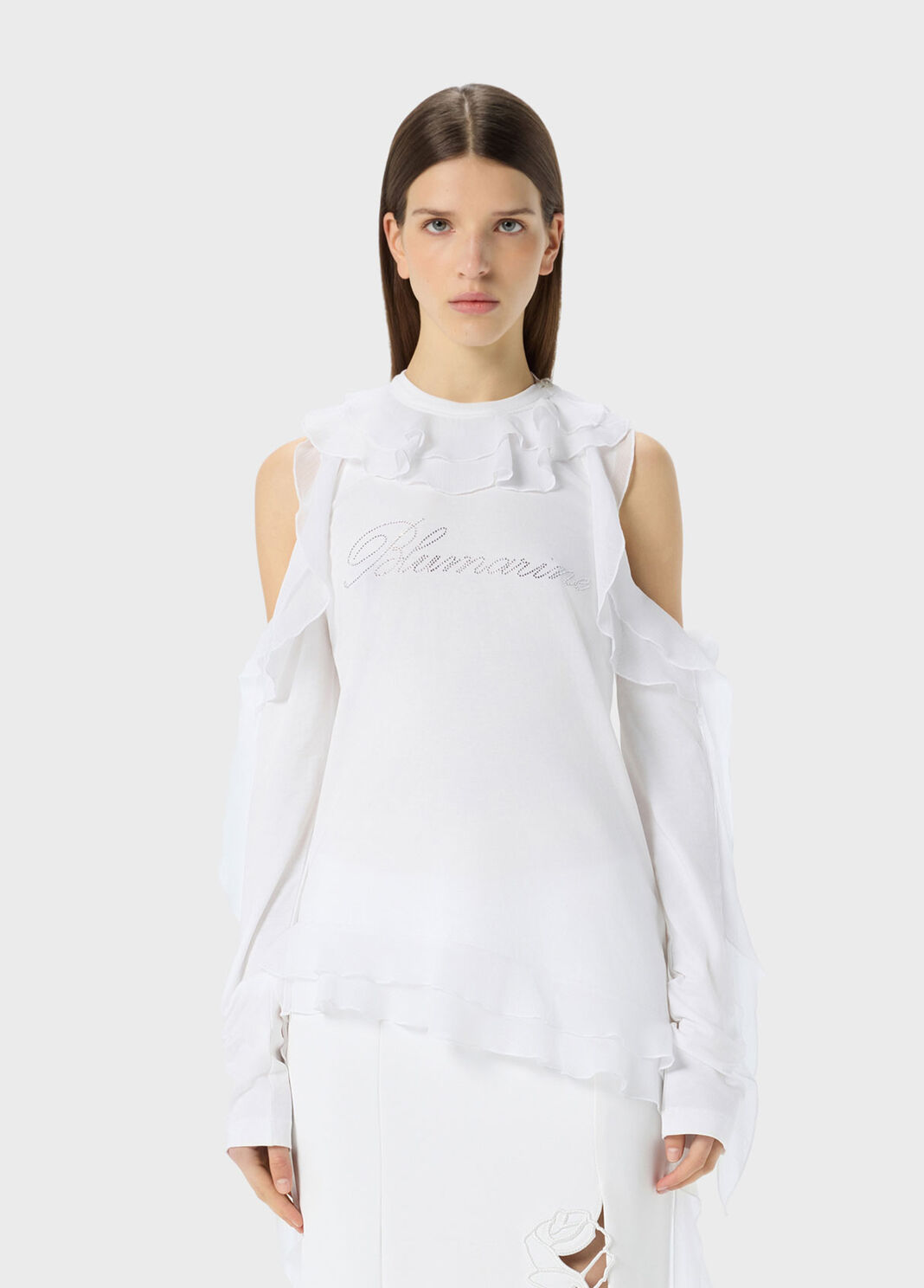 T-shirt in jersey con volant, logo e ricamo in strass  Blumarine - large image number 0