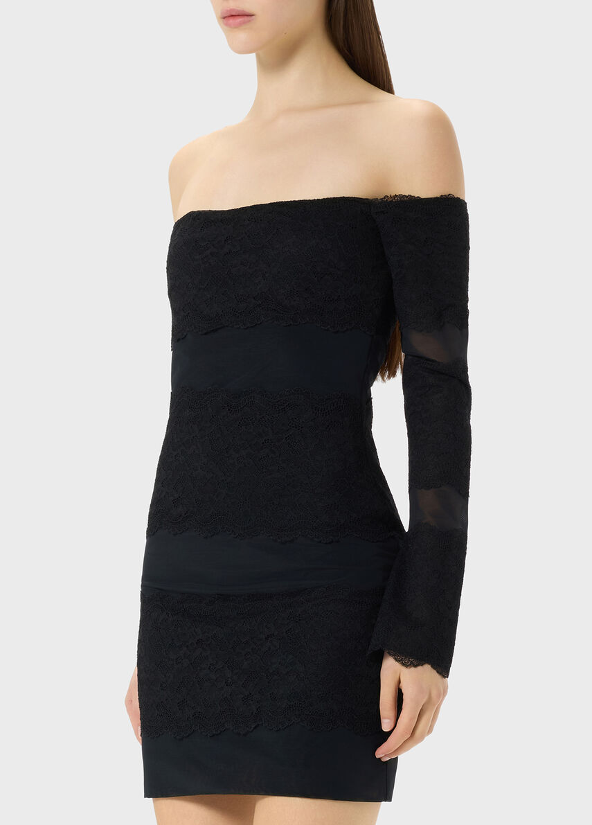 Off-the-shoulder tulle dress with lace inserts - Blumarine