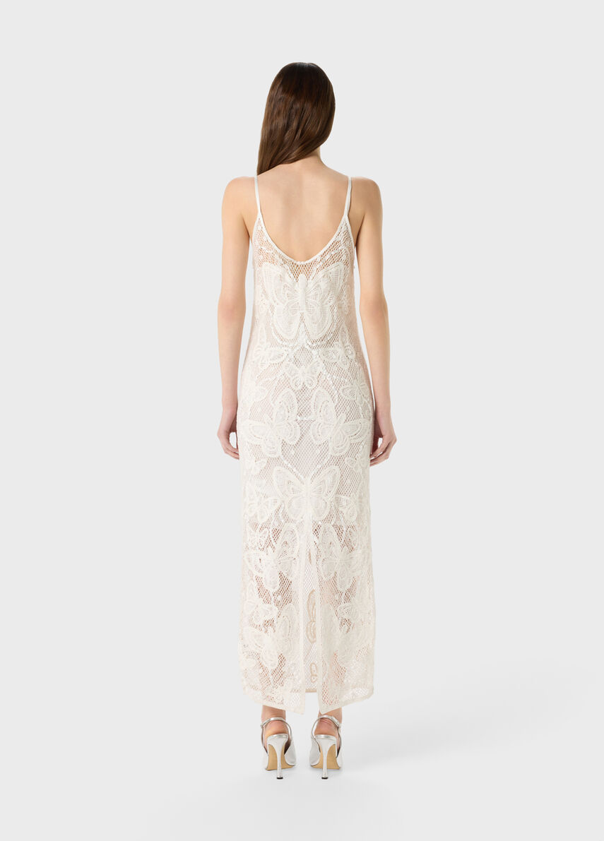 Long mesh dress with handmade embroidery and slit - Blumarine