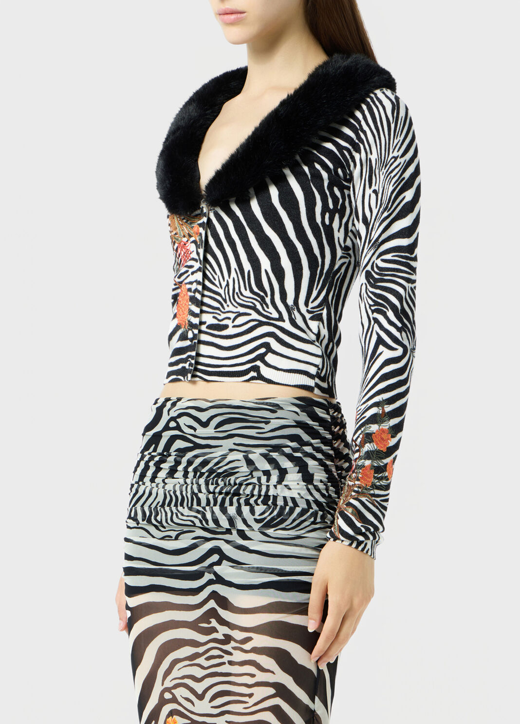 Cardigan with embroidery and faux fur collar  Blumarine - large image number 2