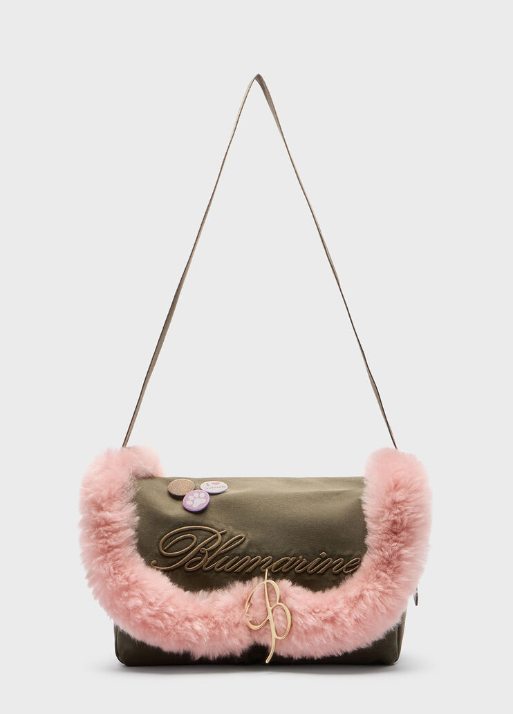 Messenger shoulder bag large in canvas with faux fur  Blumarine - medium Messenger shoulder bag large in canvas with faux fur  Blumarine - medium