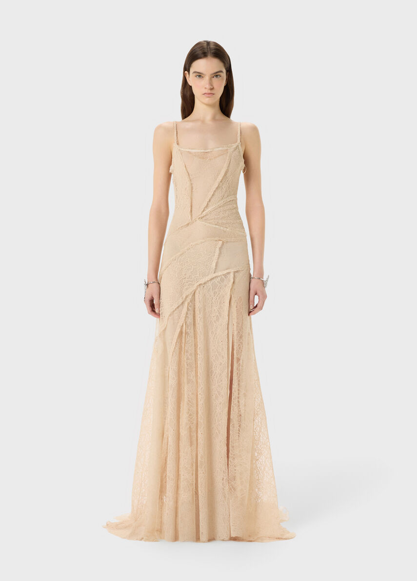 patch lace dress Long dress in mixed lace with patch effect