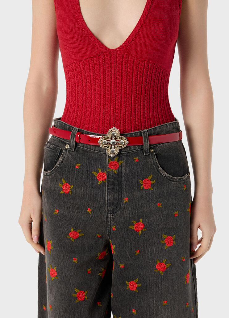 Ceinture en cuir verni avec boucle rosace en m&eacute;tal  Blumarine - medium