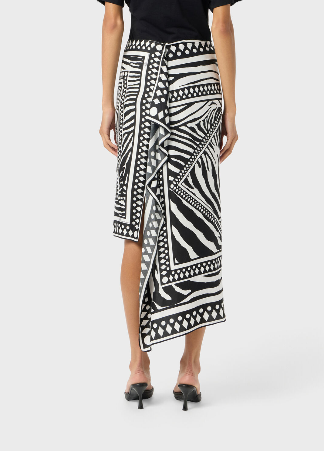 Asymmetrical twill sarong skirt with foulard print  Blumarine - large image number 1