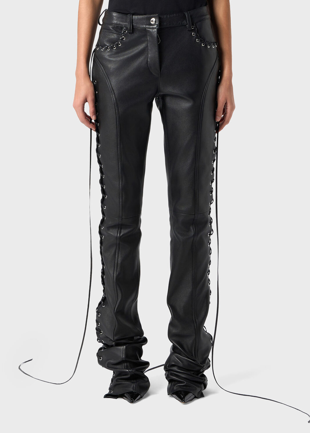 Leather pants with laced details  Blumarine - large image number 0