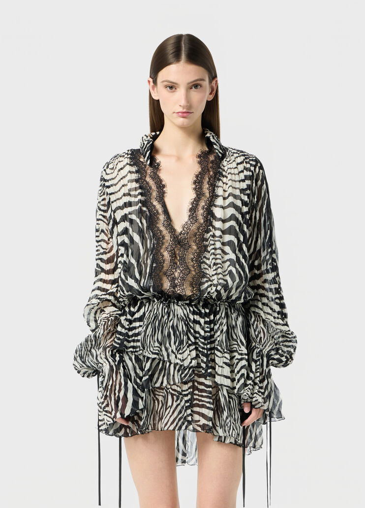 Abito corto in chiffon a balze con pizzo  Blumarine - medium