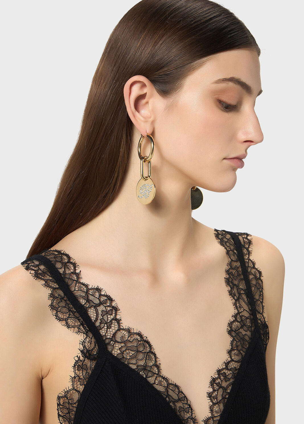 Brass earrings with b monogram rhinestone pendant  Blumarine - large image number 0