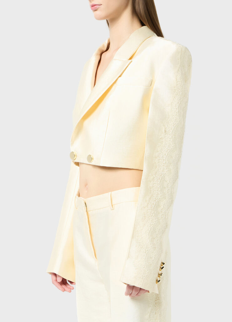 Double-breasted cropped jacket with lace  Blumarine - large image number 2