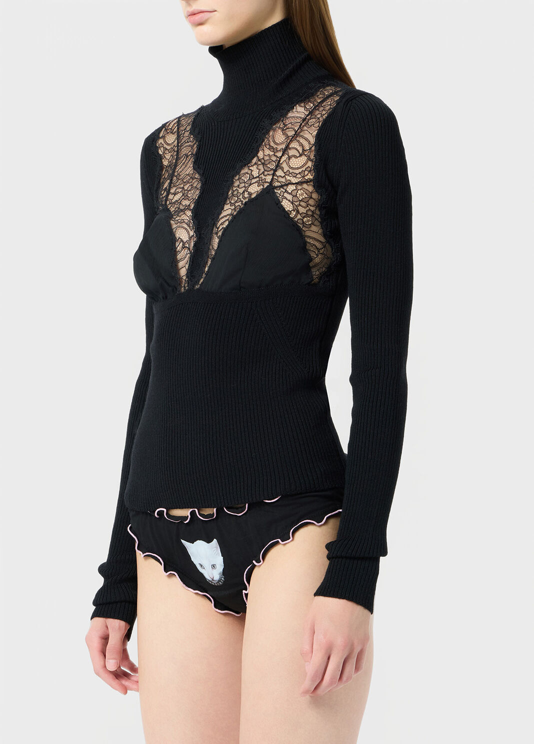 Stretch ribbed sweater with lace and satin inserts  Blumarine - large image number 2