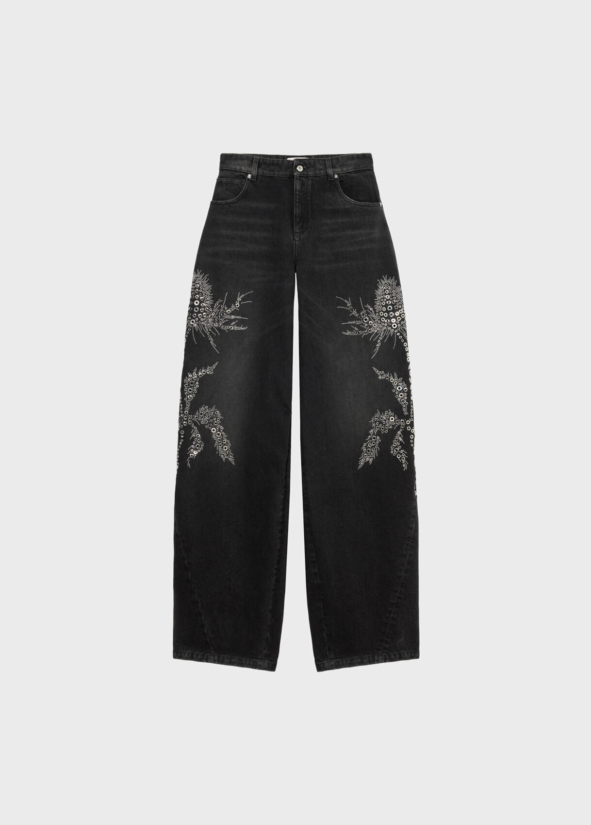 Black Baggy jeans with stone embroidery and studs - Blumarine US