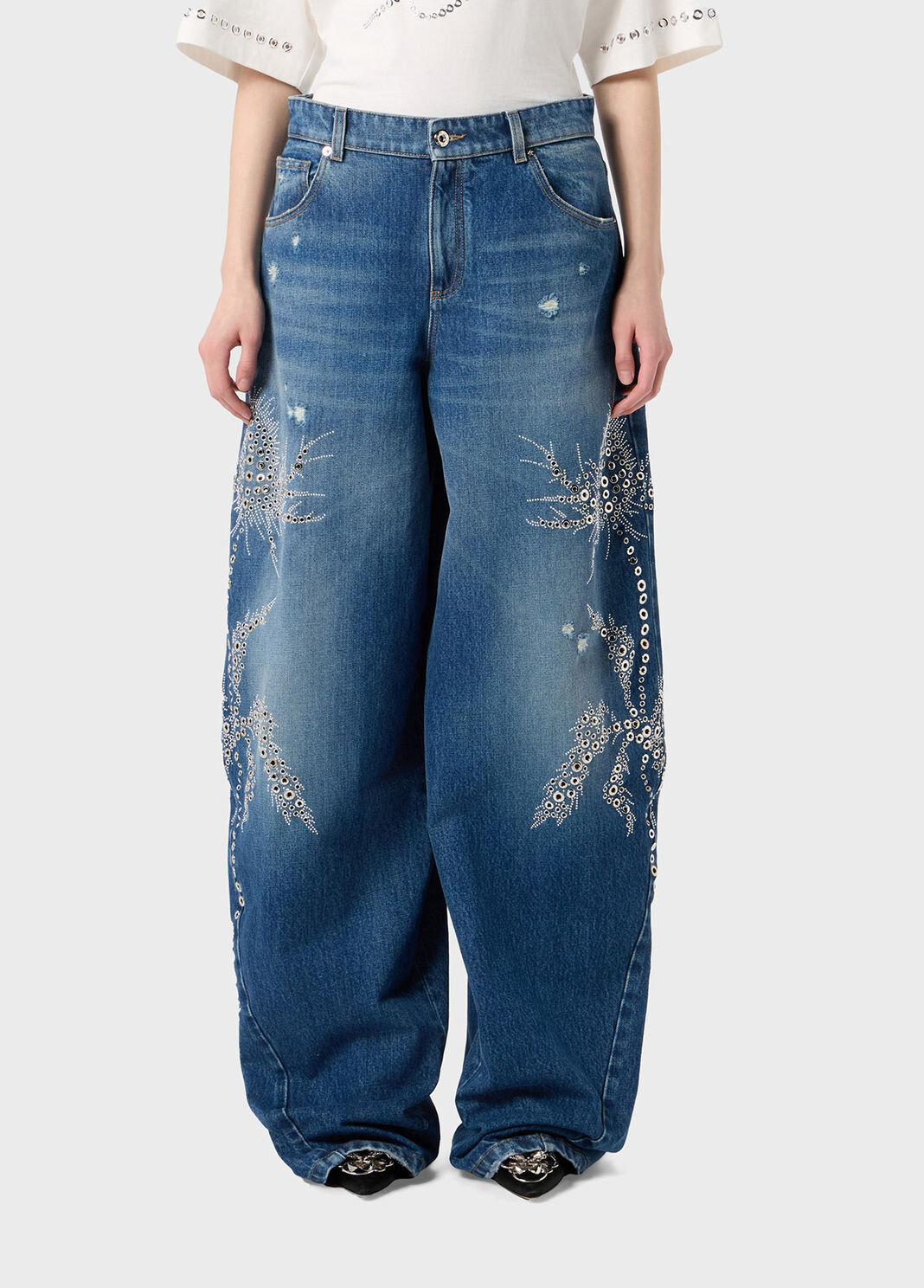 Baggy jeans with stone embroidery and studs  Blumarine - large image number 0
