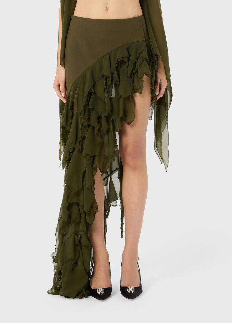 Asymmetric stretch satin skirt with ruffles  Blumarine - medium