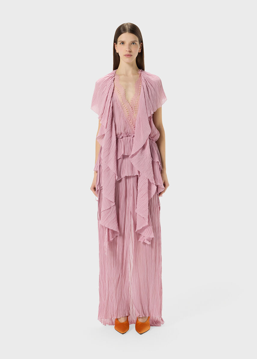 Long pleated georgette dress with lace insert - Blumarine