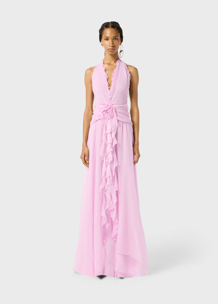 Long viscose georgette dress with rose and ruffles  Blumarine - medium