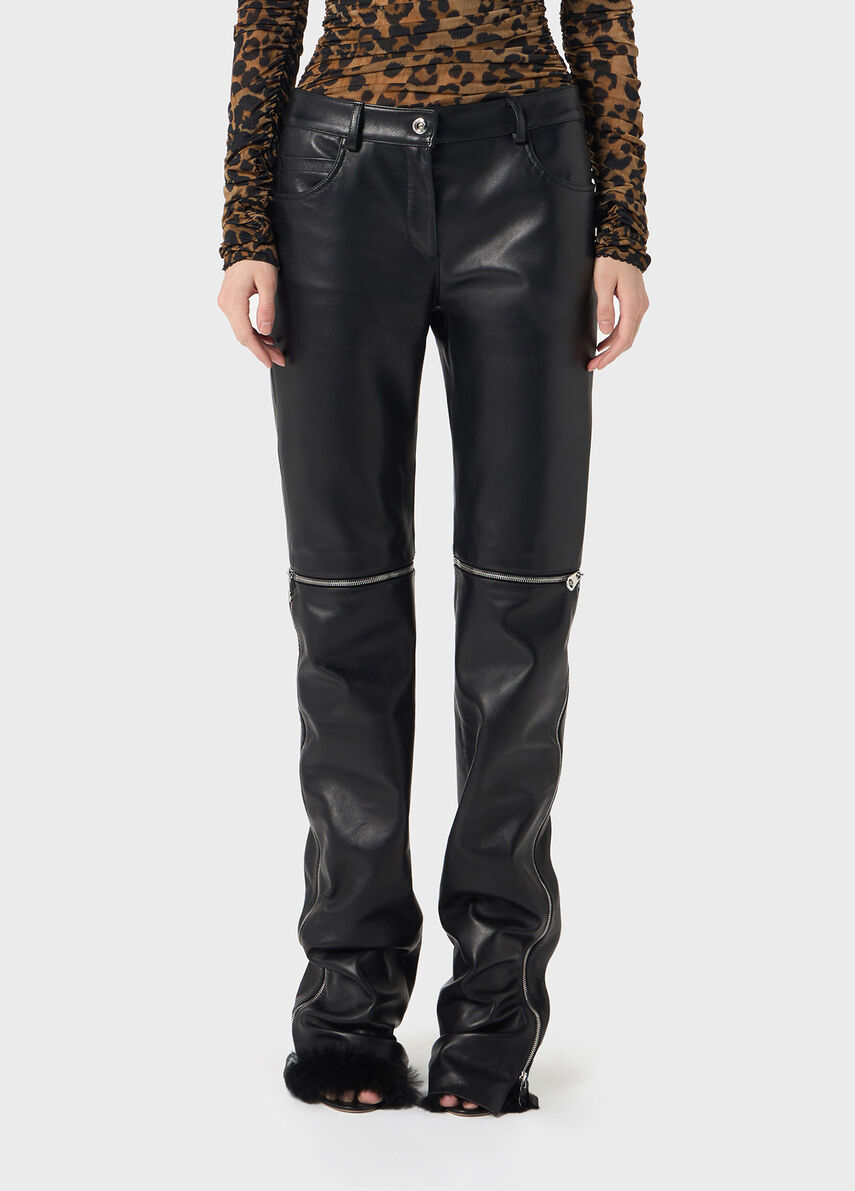 Plongé leather pants with zipper and lace
