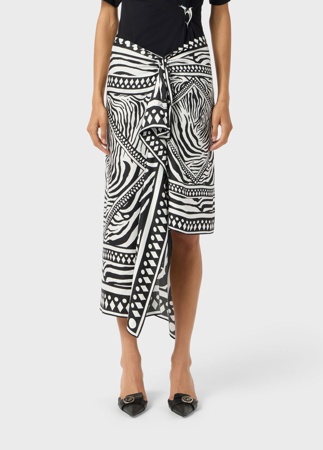 Asymmetrical twill sarong skirt with foulard print  Blumarine - large image number 0