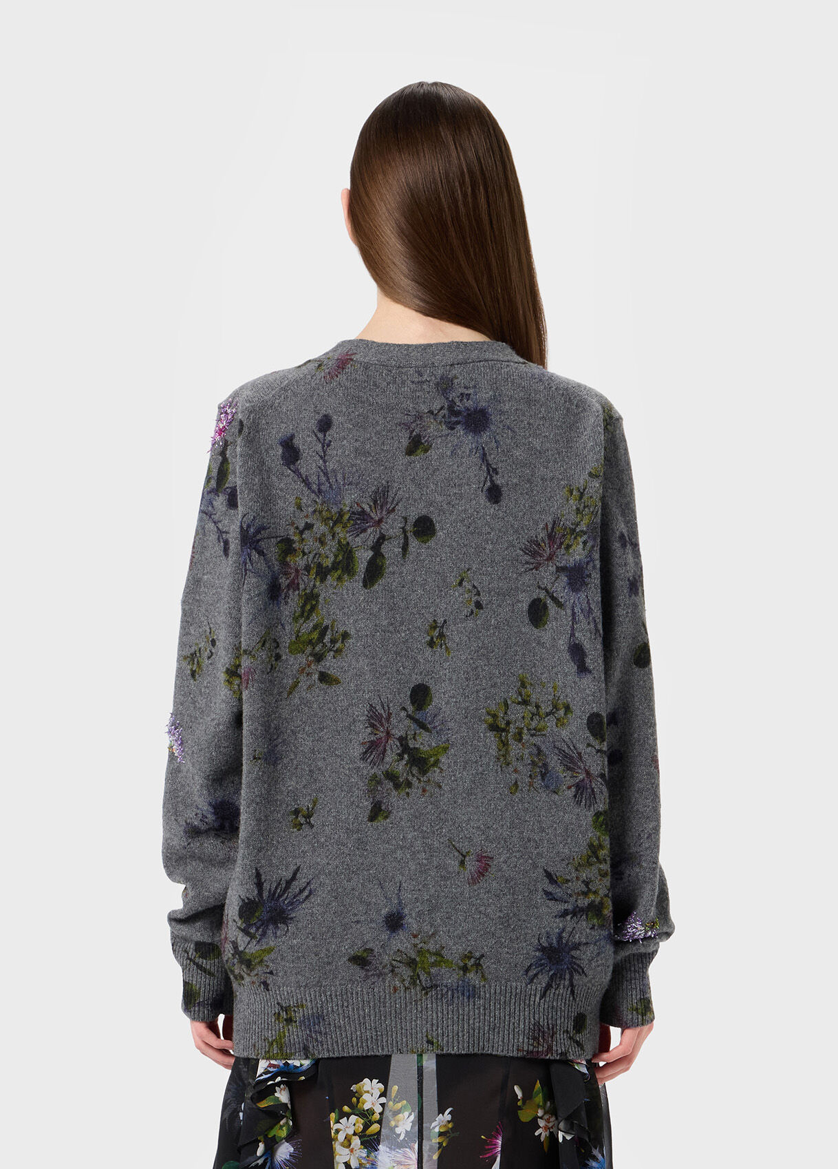 Wool cardigan with bouquet print and embroidery - Blumarine