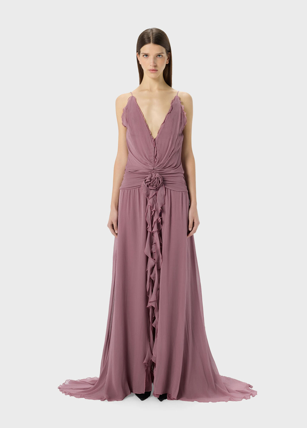 Langes Kleid aus Georgette mit 3D-Rose und Volant  Blumarine - large image number 0