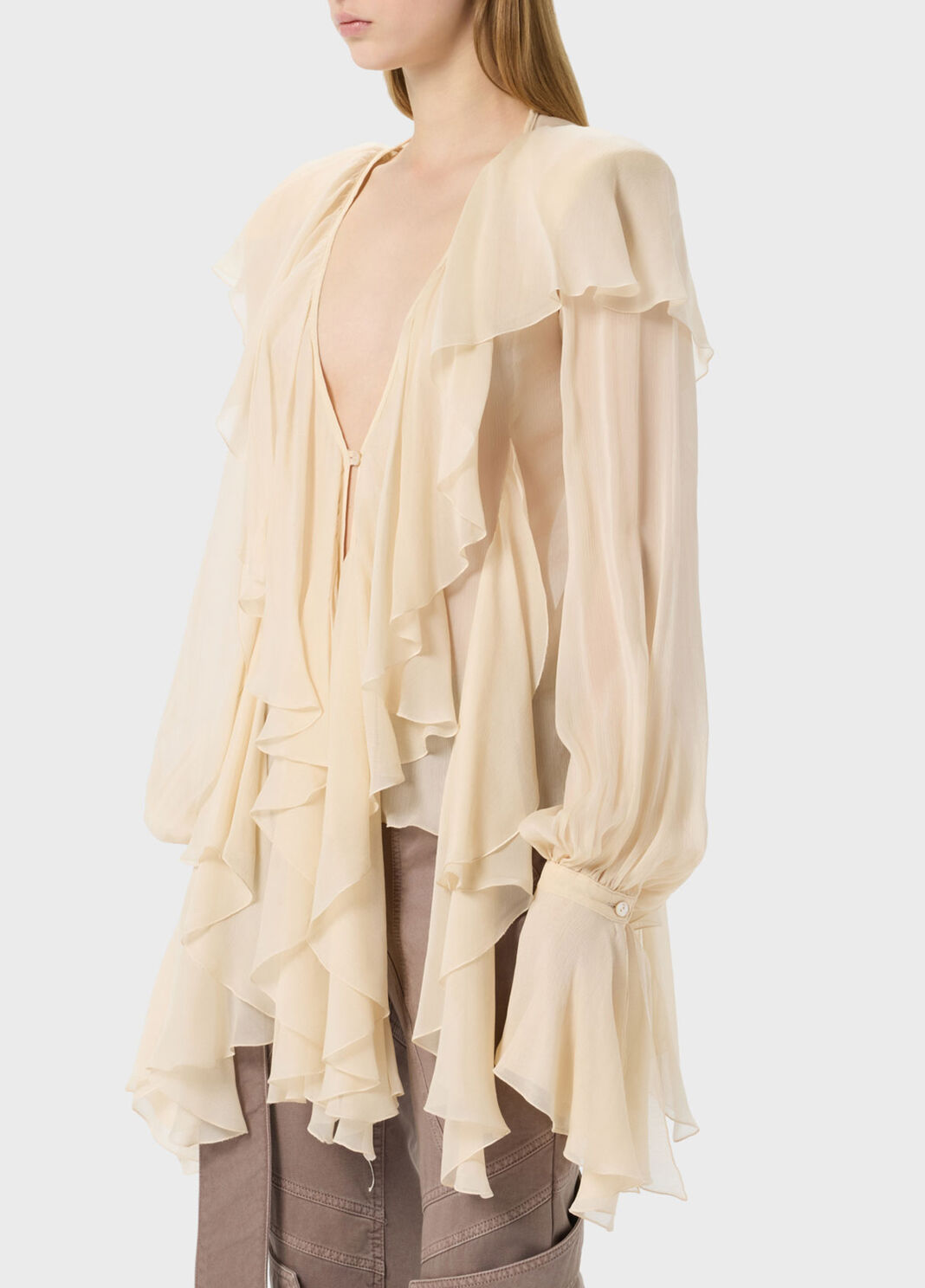 Blouse en cr&ecirc;pe de chine avec large col et volant  Blumarine - large image number 2