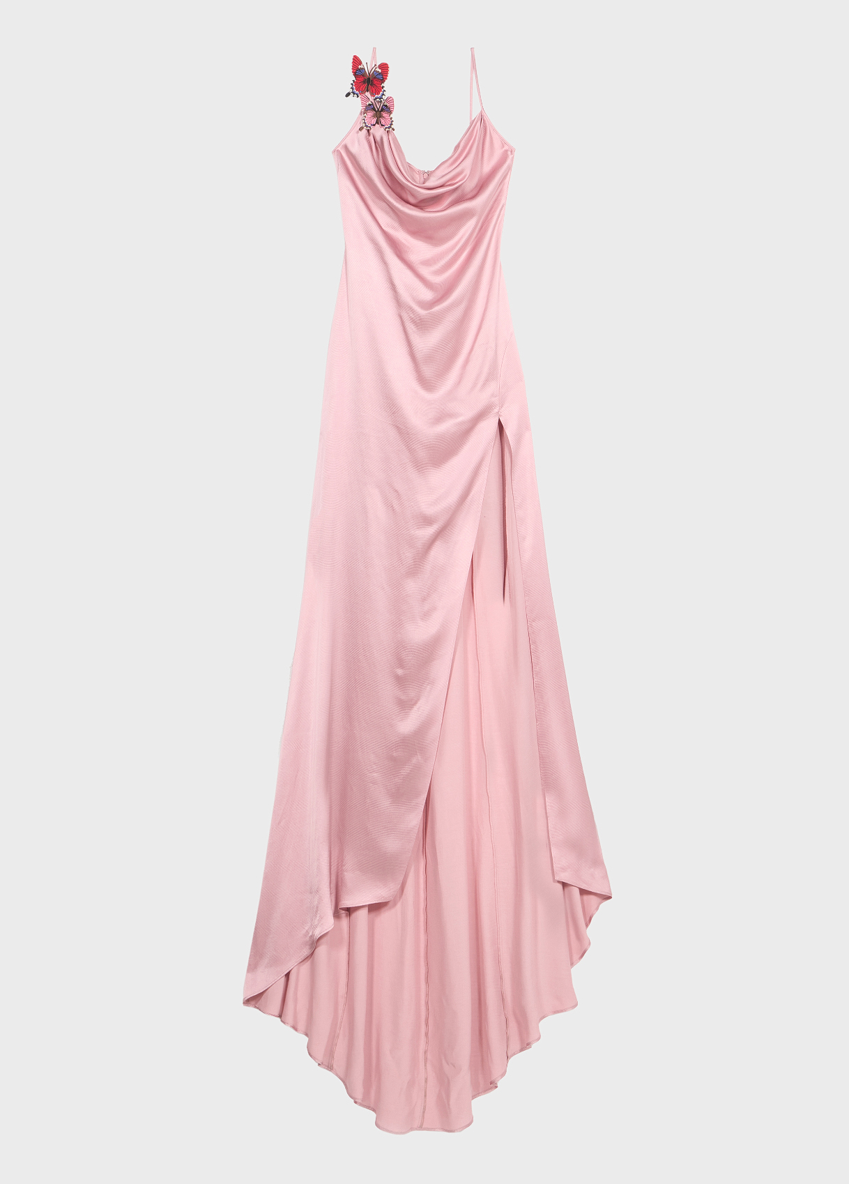Long satin dress with butterfly and slit - Blumarine