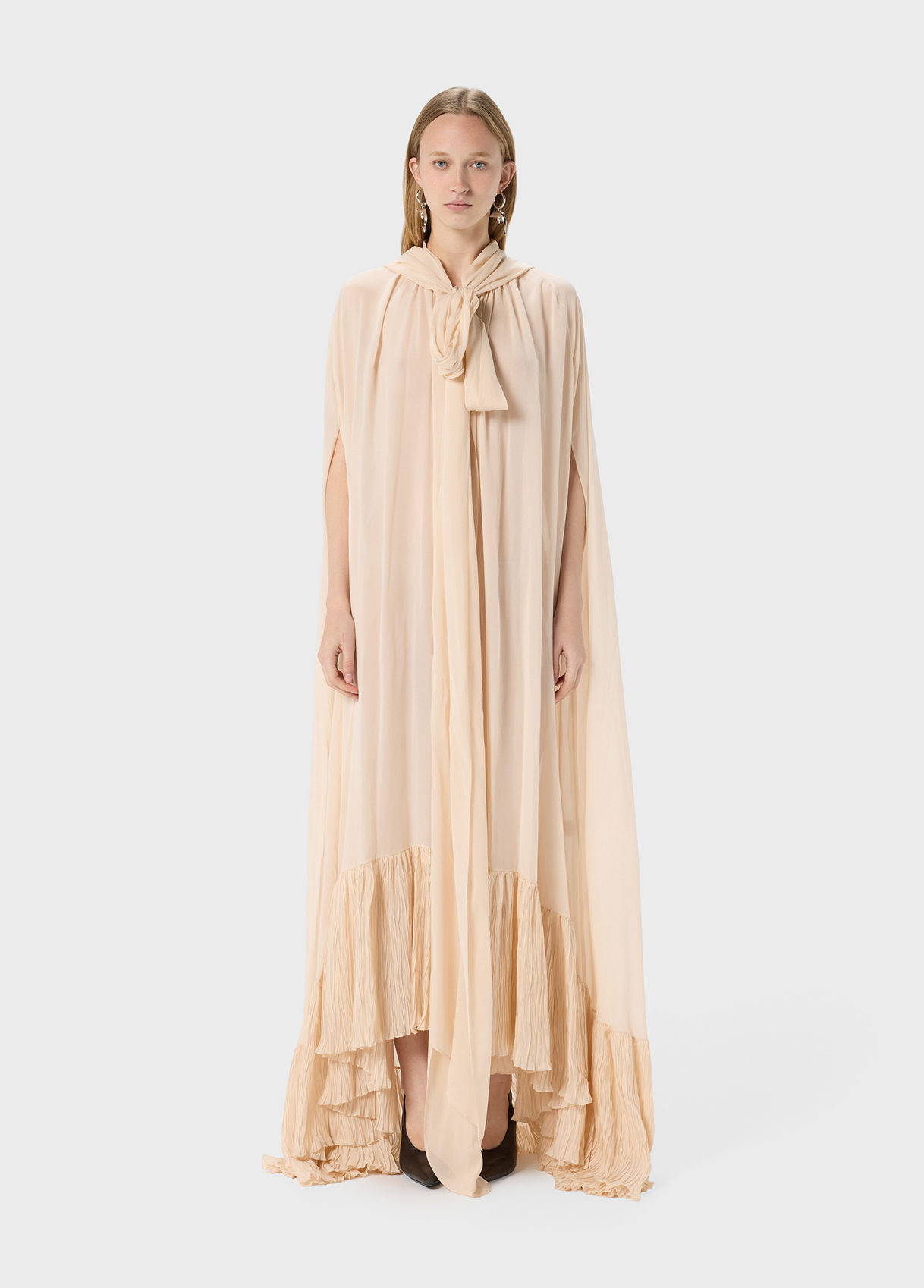 Georgette cape with hood and pleated ruffle - Blumarine