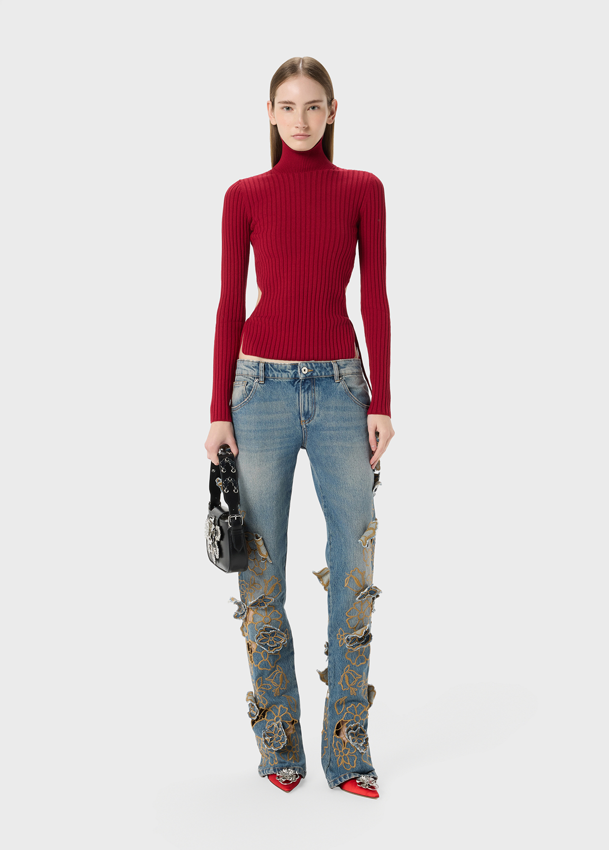 Straight leg jeans with embroidery