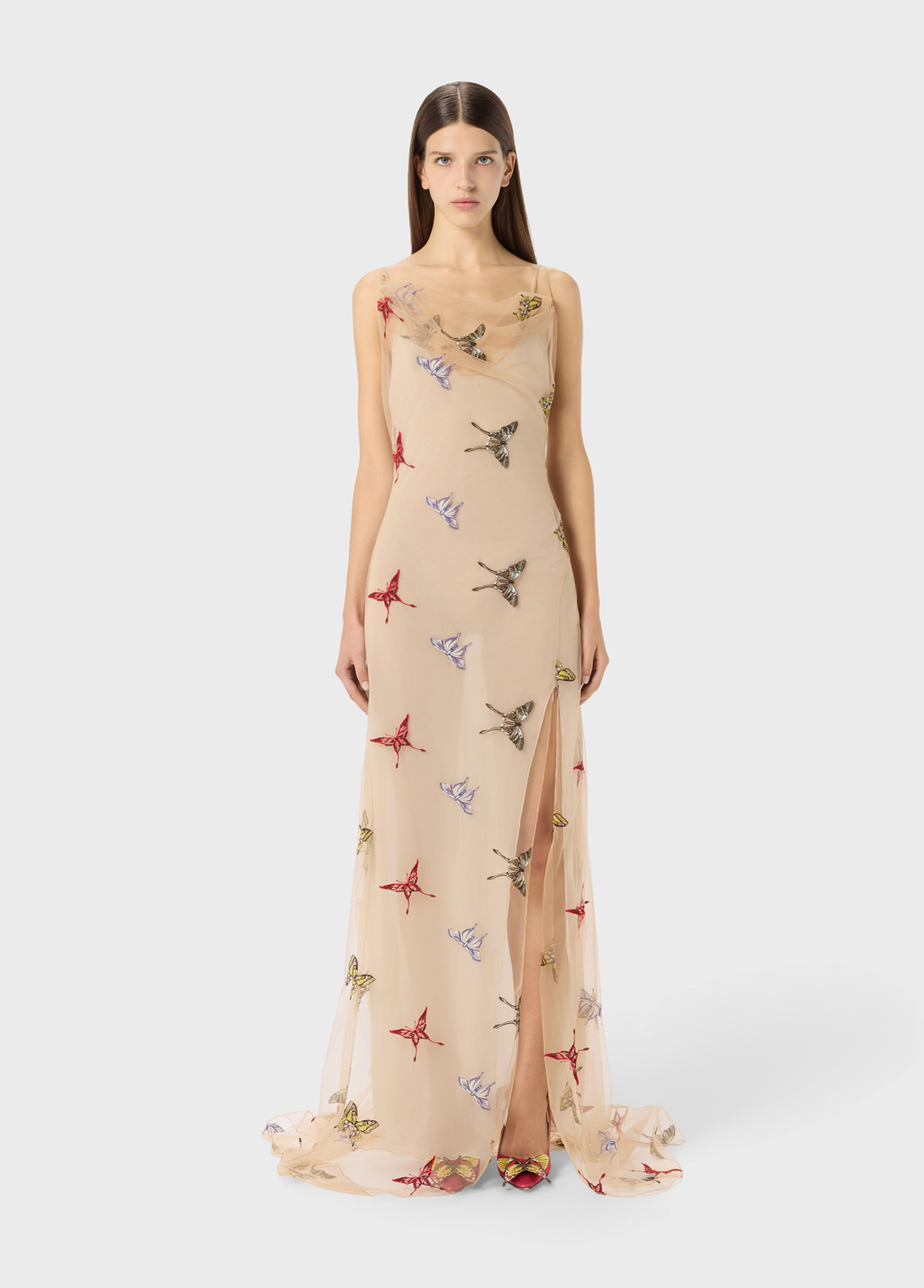blumarine brown butterfly dress Exclusive Brown Long Sleeve Maxi Dress main image 0