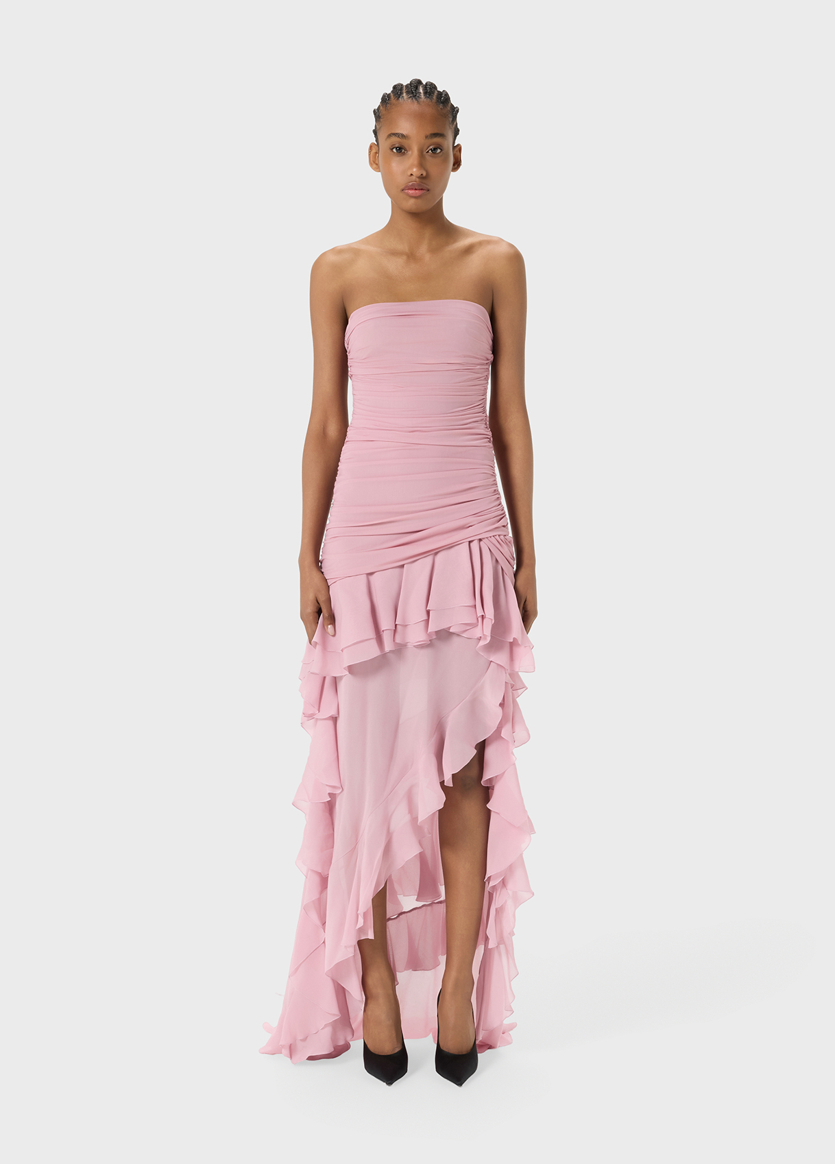 BLUGIRL BLUMARINE ノースリーブワンピース 蝶柄 38 ビジュー Asymmetrical georgette and jersey dress with gathering and ruffles