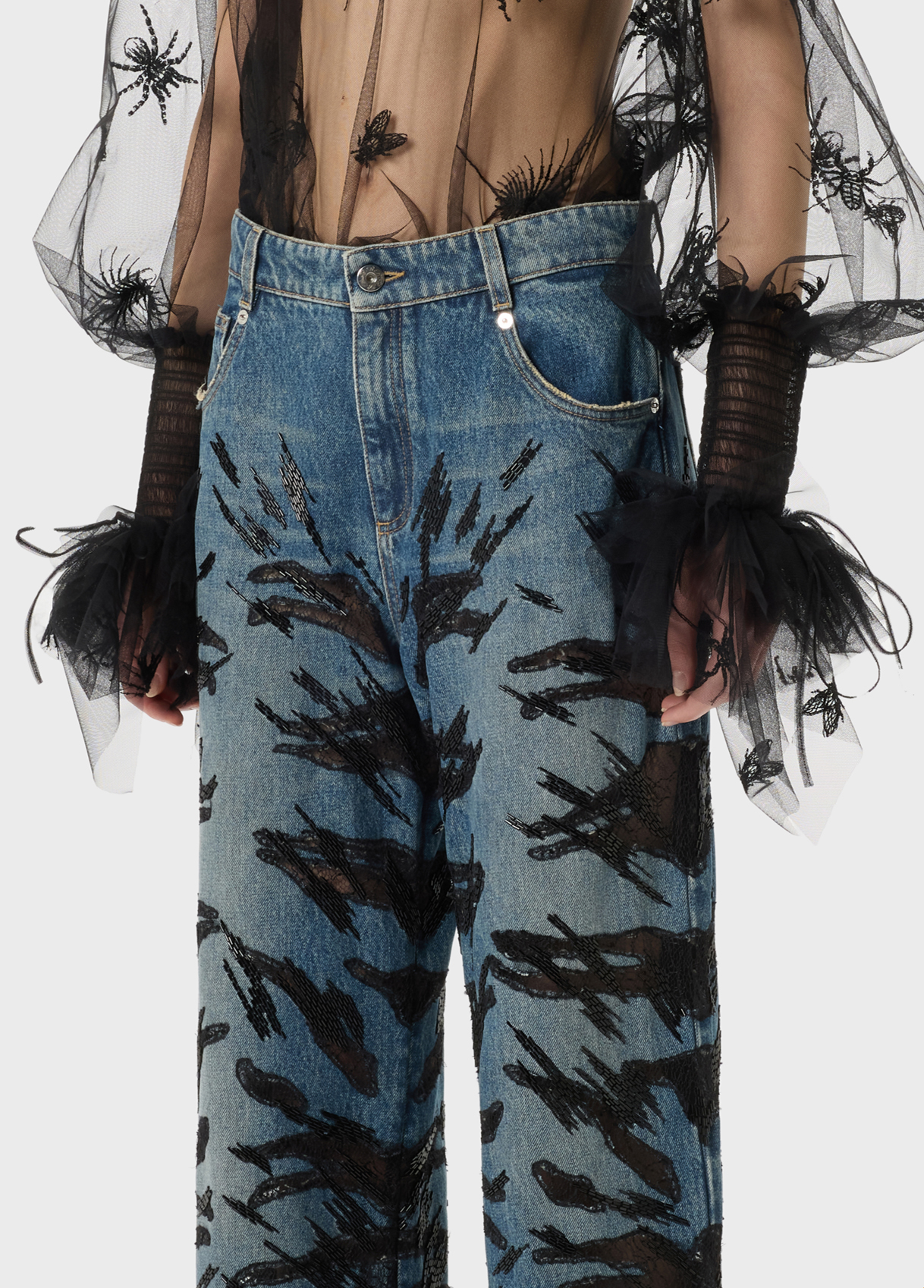 Wide leg jeans with embroidery - Blumarine
