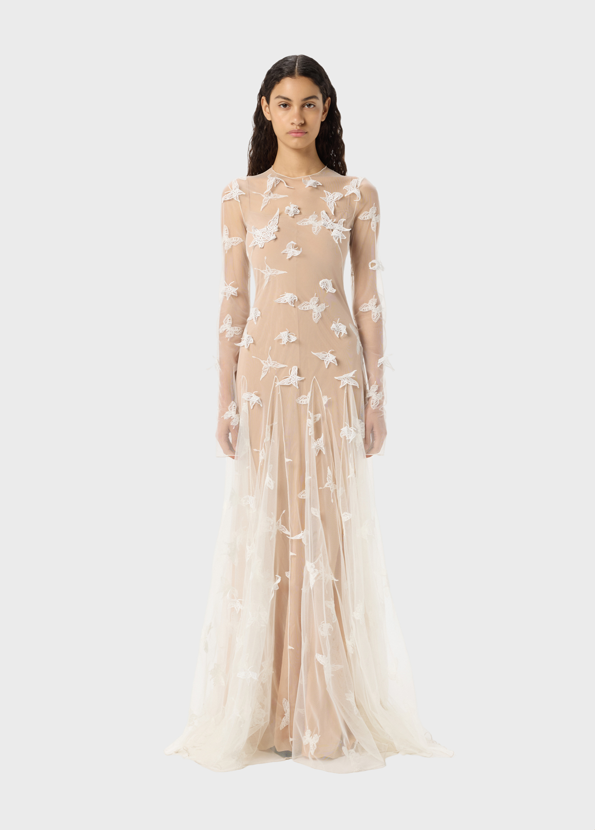 Long tulle dress with embroidery and appliqués - Blumarine