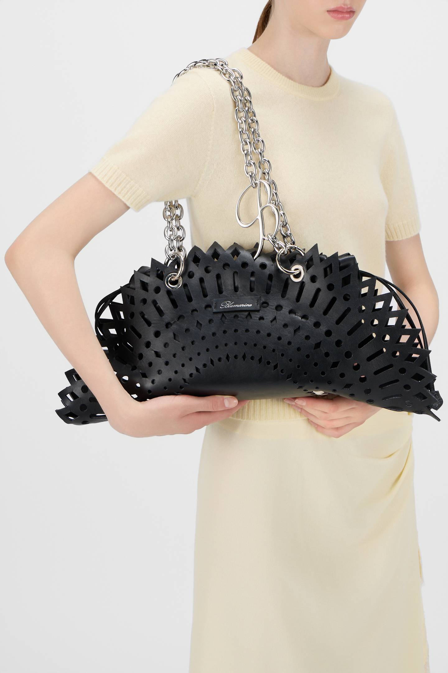 Laser-cut leather shoulder bag - Blumarine