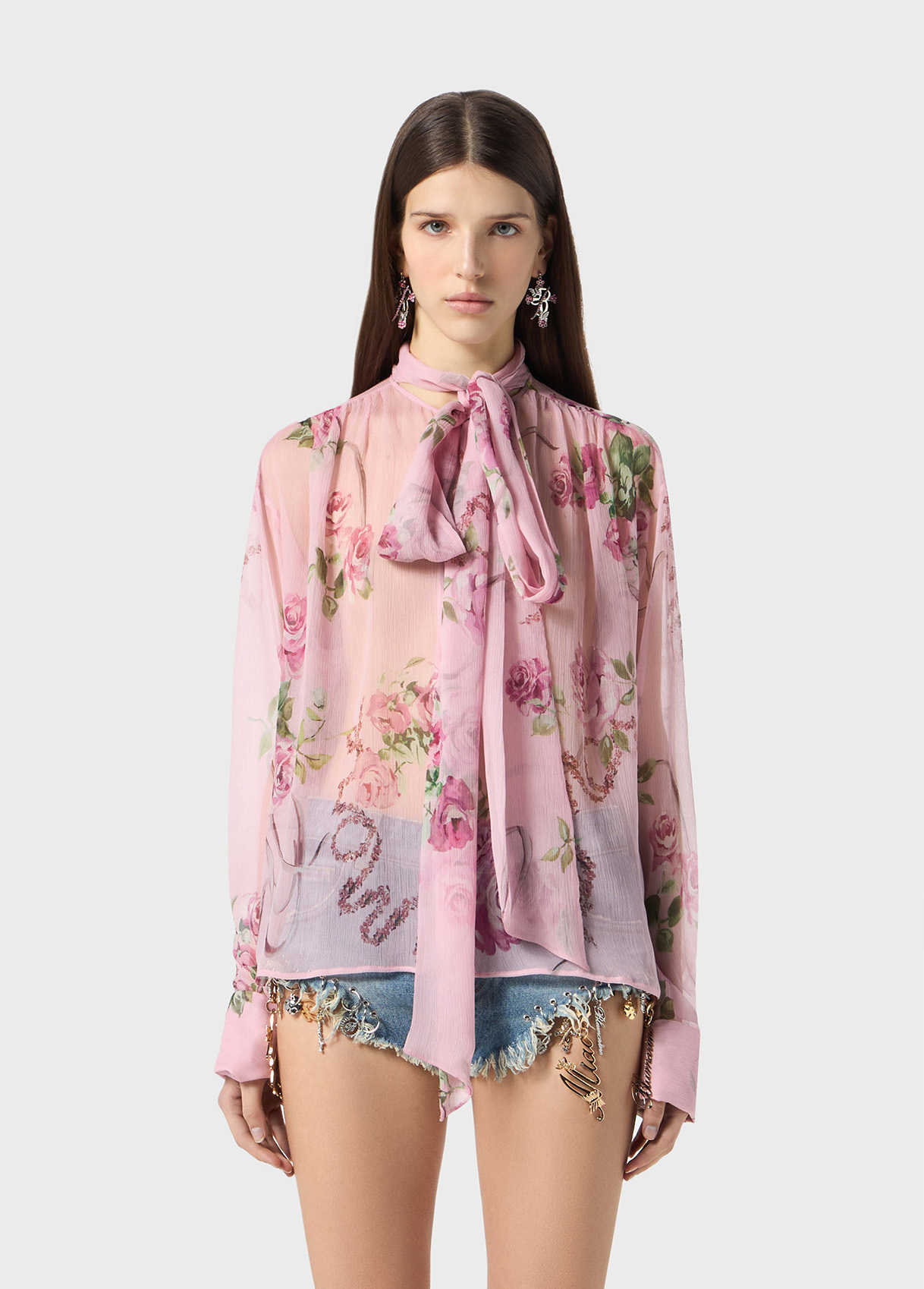 BLUMARINE花柄トップス Rose print silk creponne blouse - Blumarine