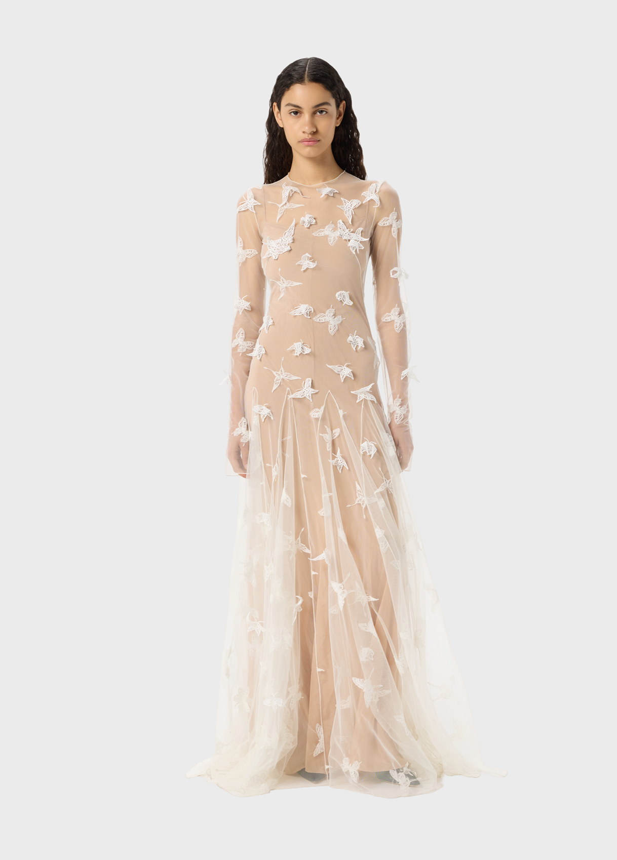 Long tulle dress with embroidery and appliqués - Blumarine