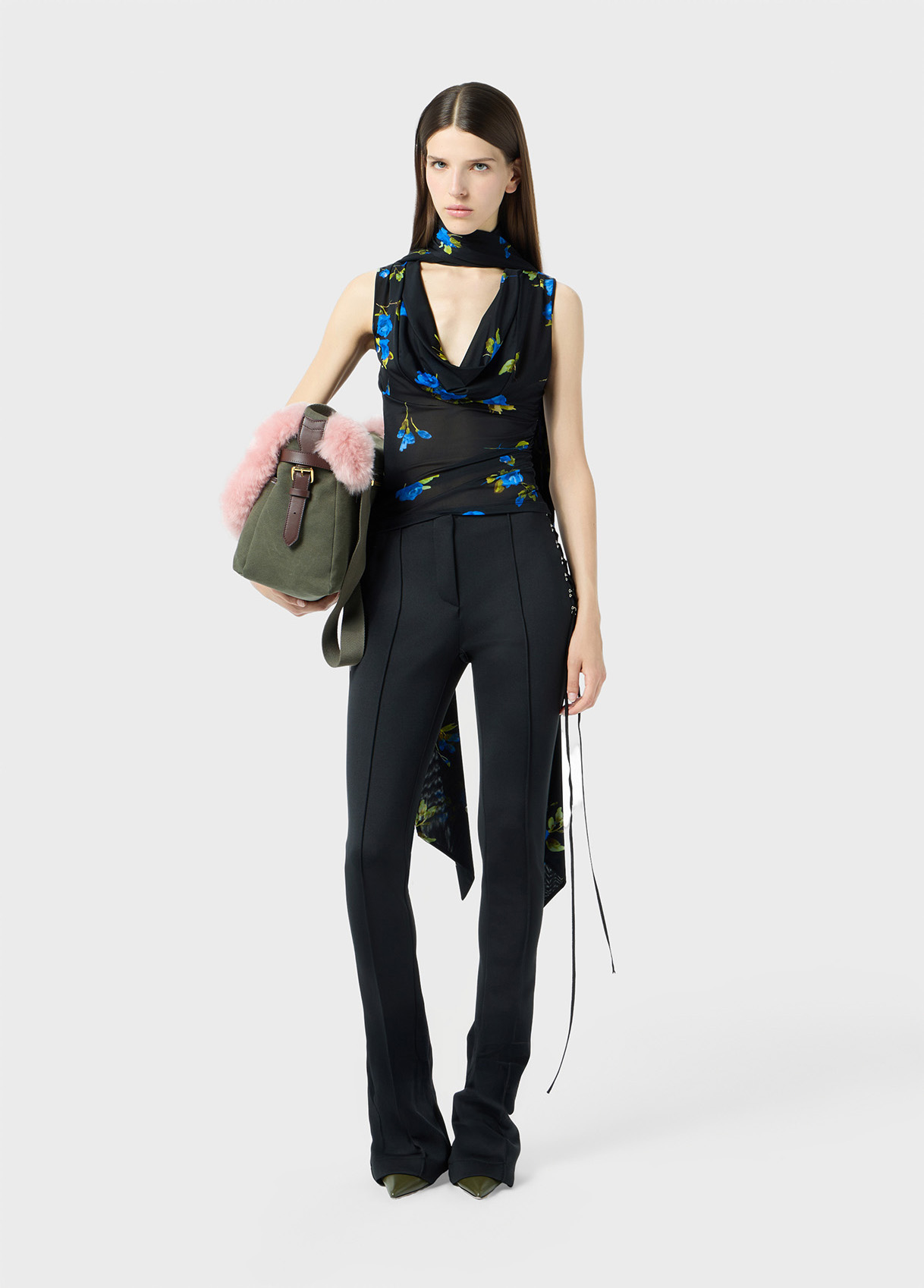 Floral-print jersey top with scarf - Blumarine