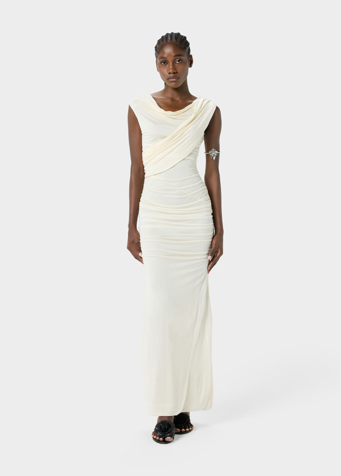 BLUMARINE: ONE-SHOULDER LONG DRESS WITH DRAPES