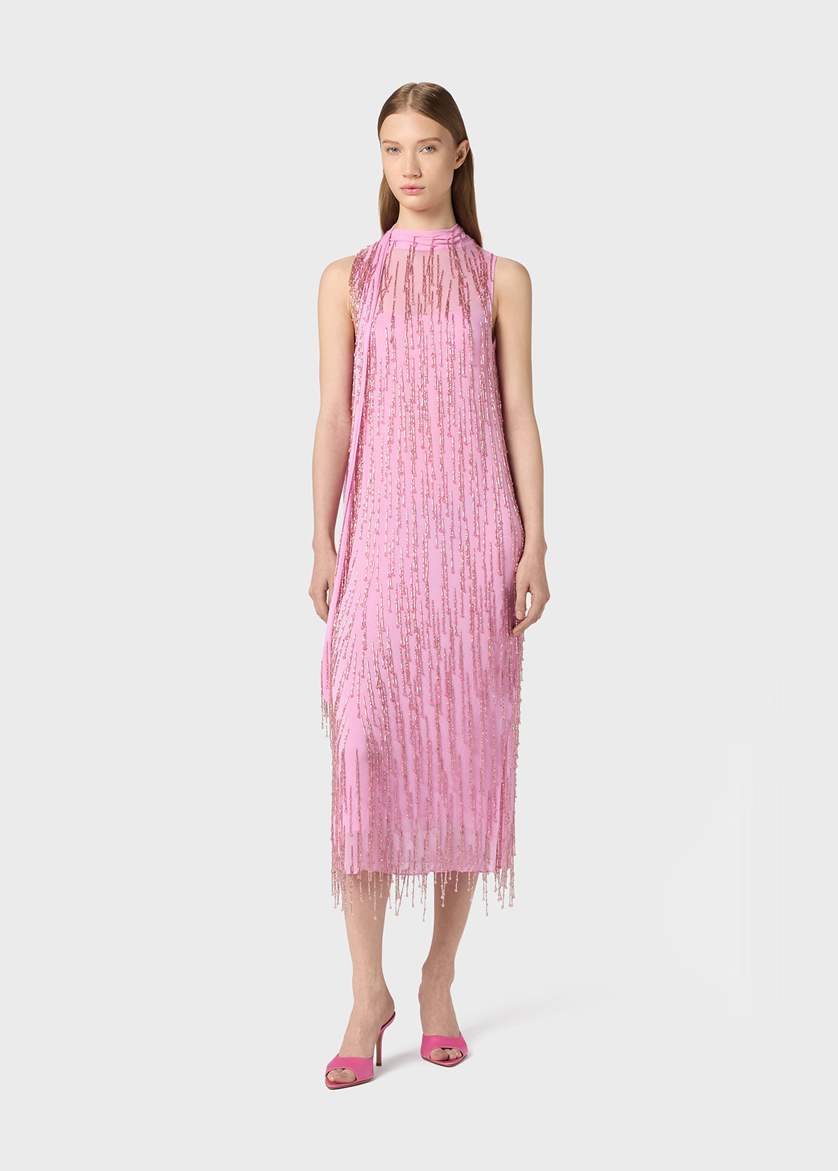 ワンピース BLUMARINE PINK MIDI DRESS abito_midi_in_georgette_con_ri