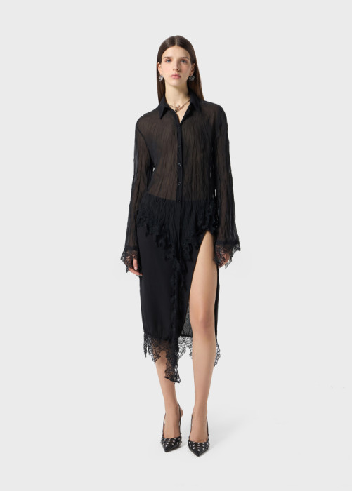 CHIFFON-HEMD MIT VOLANT AUS SPITZE
