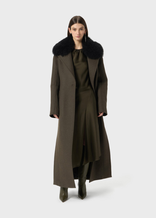 LONG COAT WITH FAUX FUR COLLAR