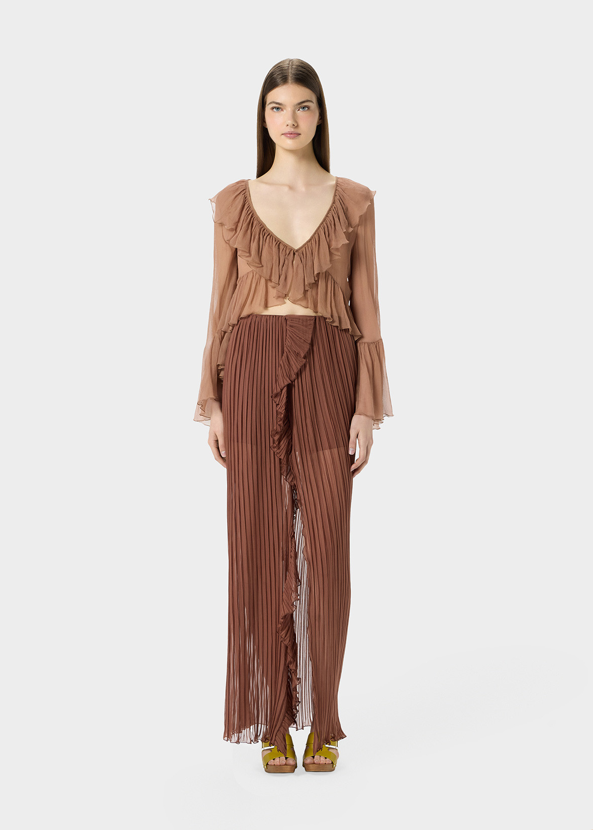 Pleated Skirt In Silk Chiffon With Ruffles | Blumarine