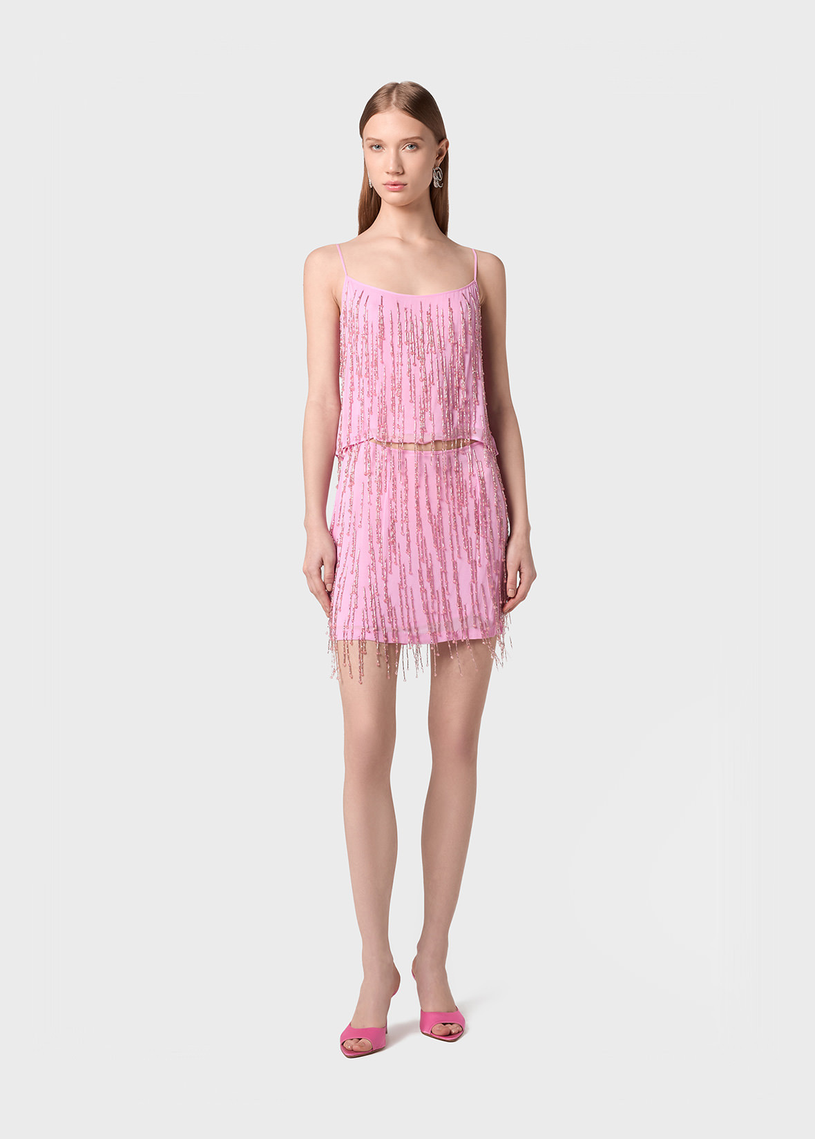 ワンピース BLUMARINE Women Mid Skirts 2A559A N0145 PINK Georgette Mini Skirt With Beaded Embroidery | Blumarine