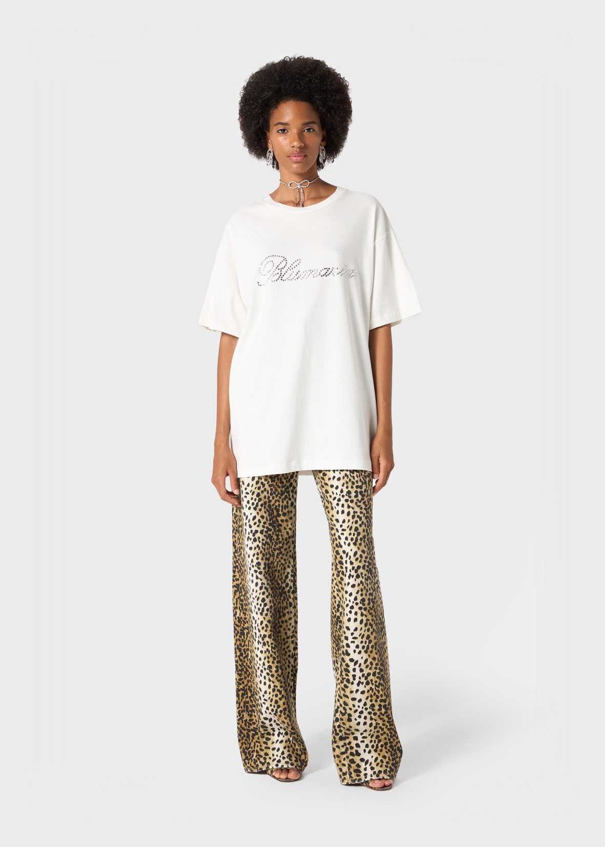 Oversized T-shirt With Blumarine Rhinestone Embroidery