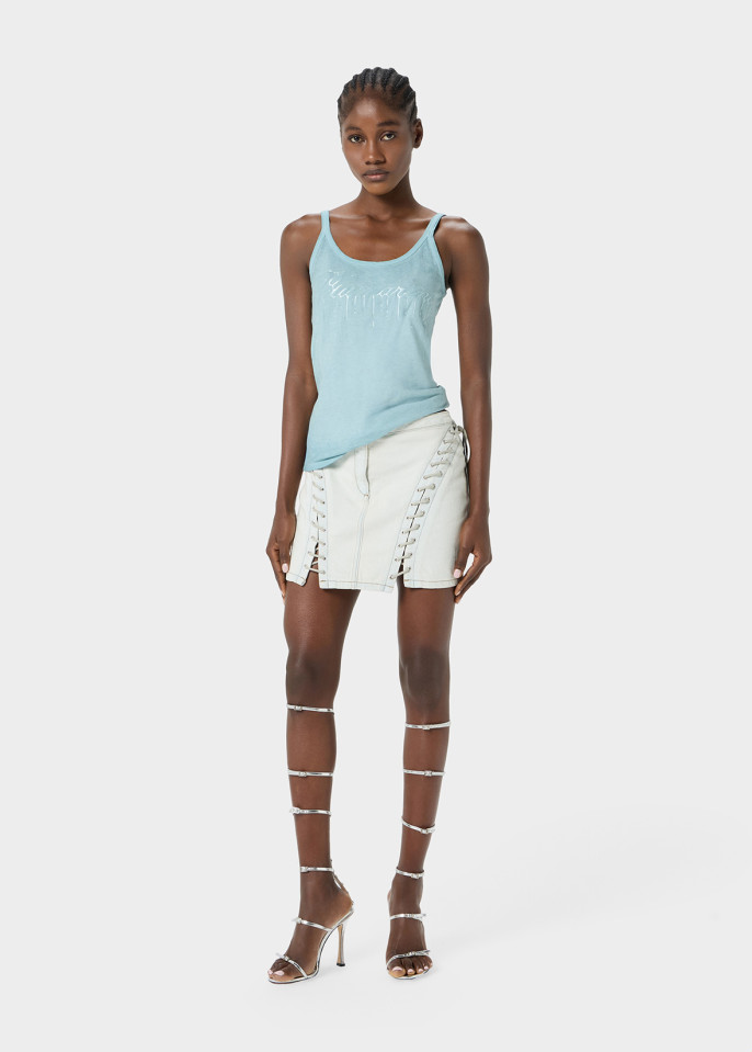 BLUMARINE: JERSEY TOP WITH DRIPPING-EFFECT LOGO