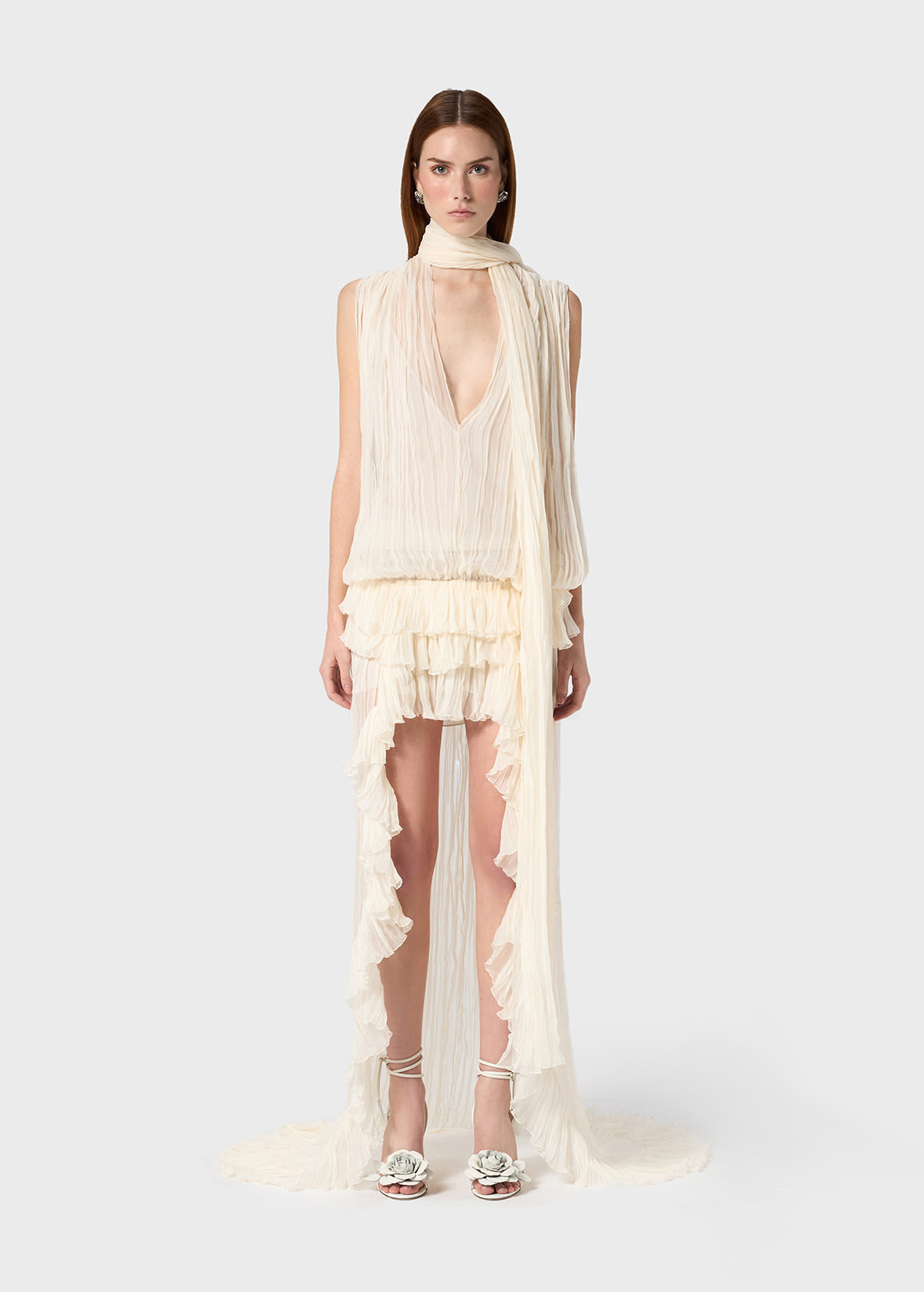 Pleated Asymmetric Dress In Silk Chiffon | Blumarine