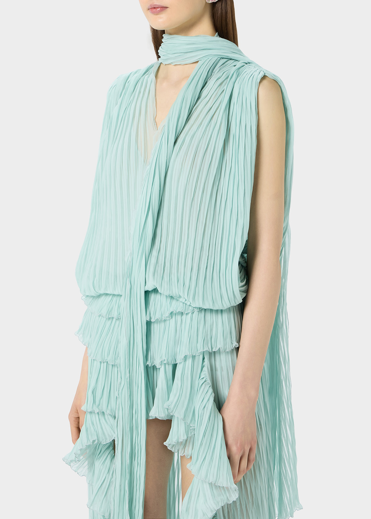Pleated Asymmetric Dress In Silk Chiffon | Blumarine